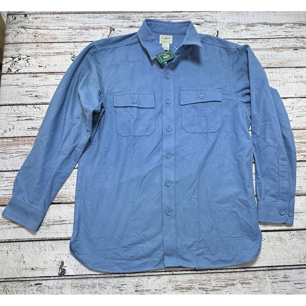 L.L. Bean Chamois Heavy Flannel Shirt Mens Medium Traditional Fit Chalk Blue NWT